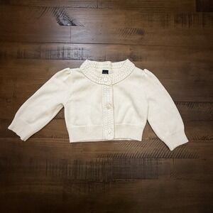 Baby Gap Girls 3T Crop Ivory Sweater Button Down Cardigan Crochet Trim
